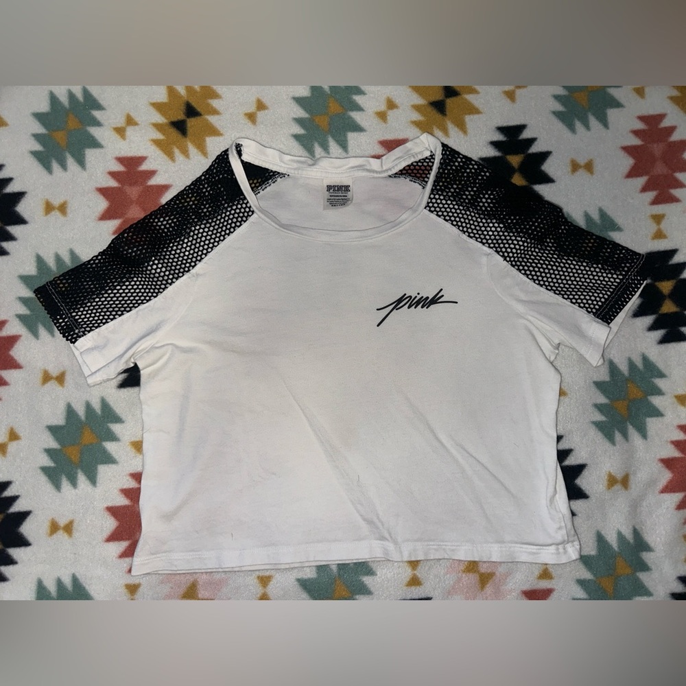 PINK Victoria's Secret White Black Mesh Crop